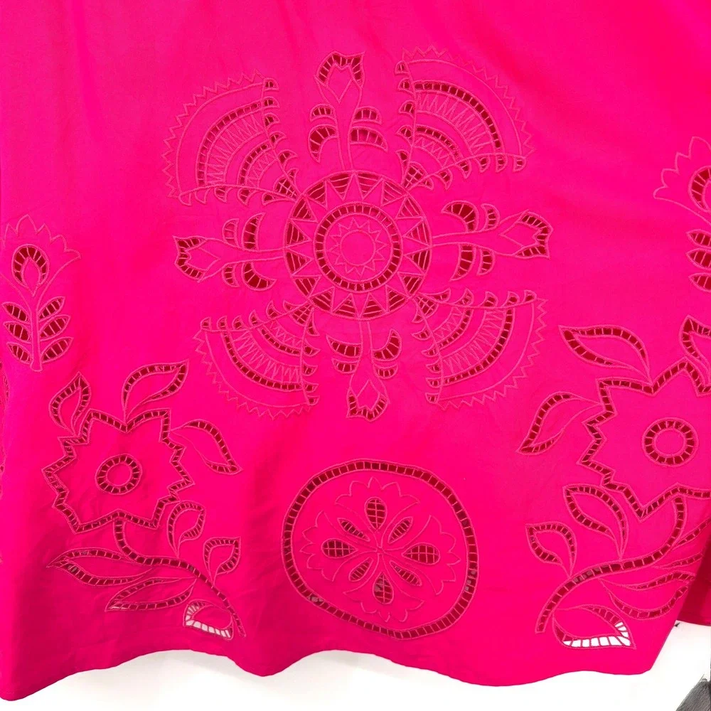NWT MISA Analisse A-Line Midi Skirt Eyelet Embroidered Pink Elastic‎ Waist XS